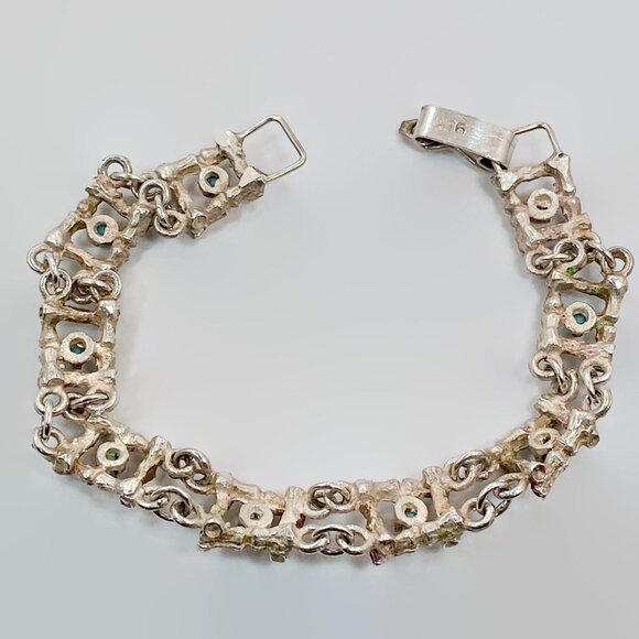 Turquoise Bracelet, Sterling Silver, Brutalist, Modern, Bamboo, Unique, Unusual - Picture 5 of 5